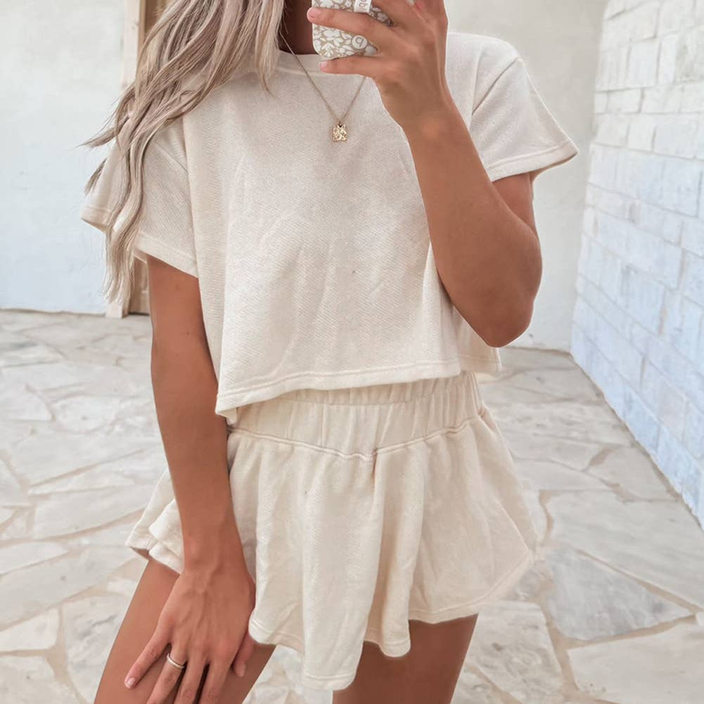 Cropped T/Ruffle High Waist Skort Set