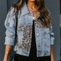 Leopard Print Ripped Denim Jacket