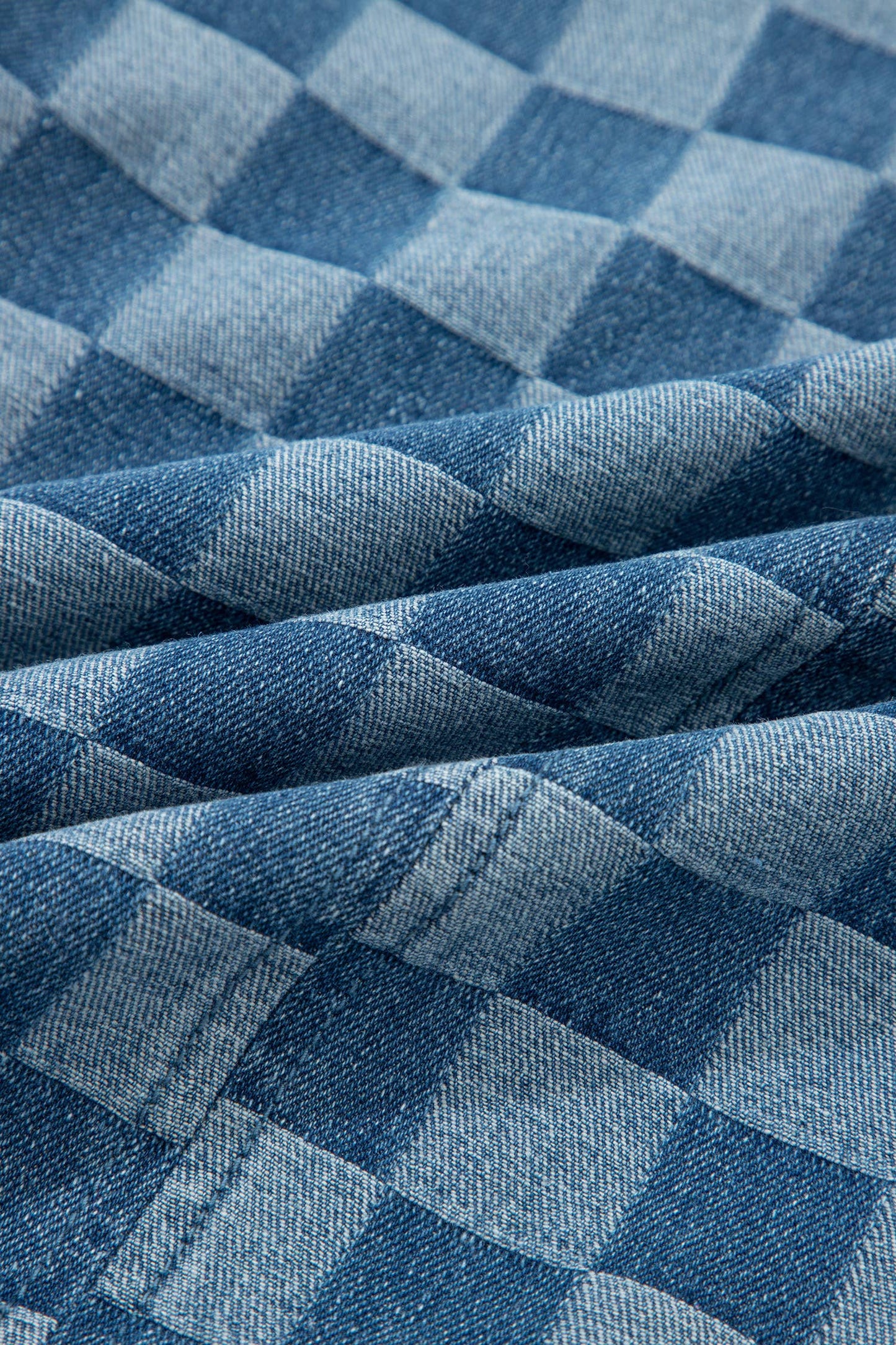 Checker Denim Frayed Hem Dress
