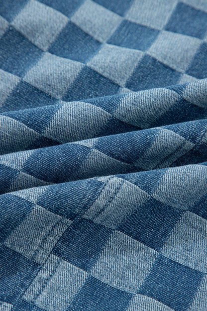 Checker Denim Frayed Hem Dress