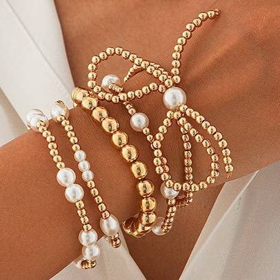 BEAD PEARL BOW BRACELET (Set)