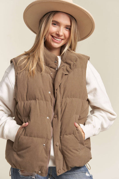 BUTTON DOWN CORDUROY PUFF VEST