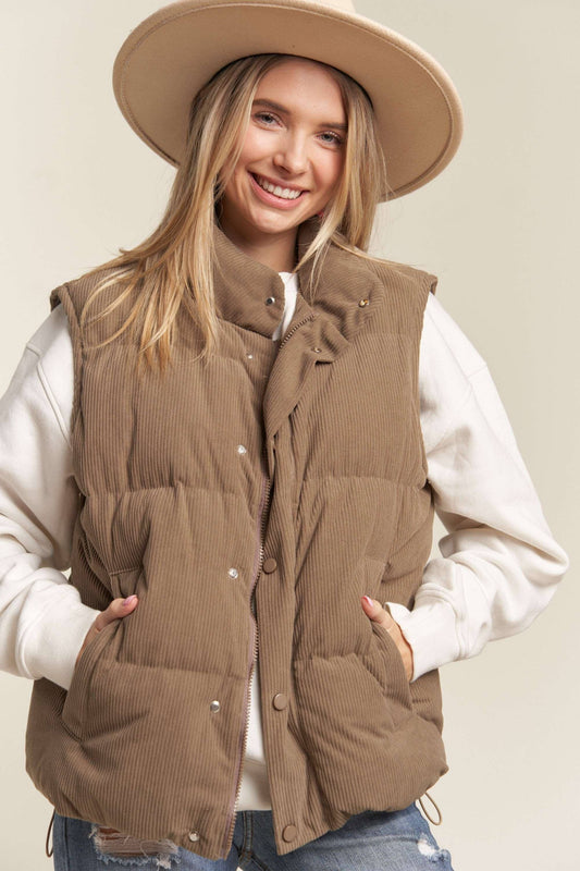 BUTTON DOWN CORDUROY PUFF VEST
