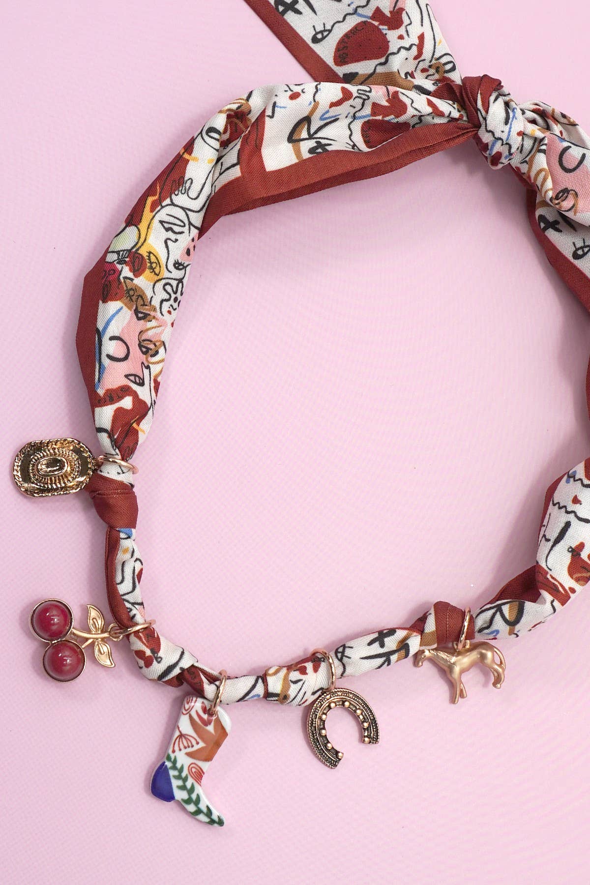 SCARF CHARM NECKLACE-BOOT CHERRY HORSESHOE HAT