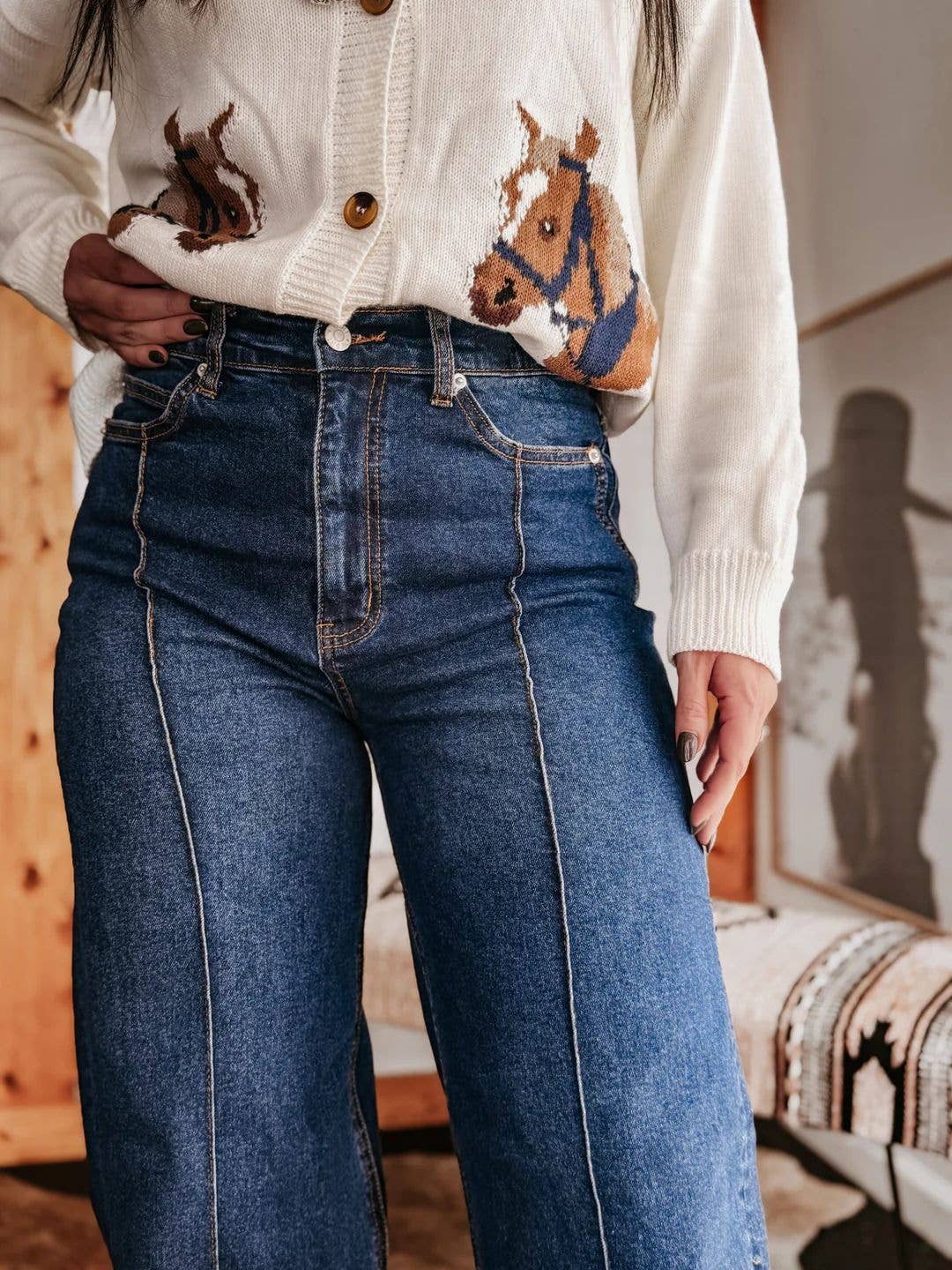 Hem Wide-Leg Front Seam Jeans
