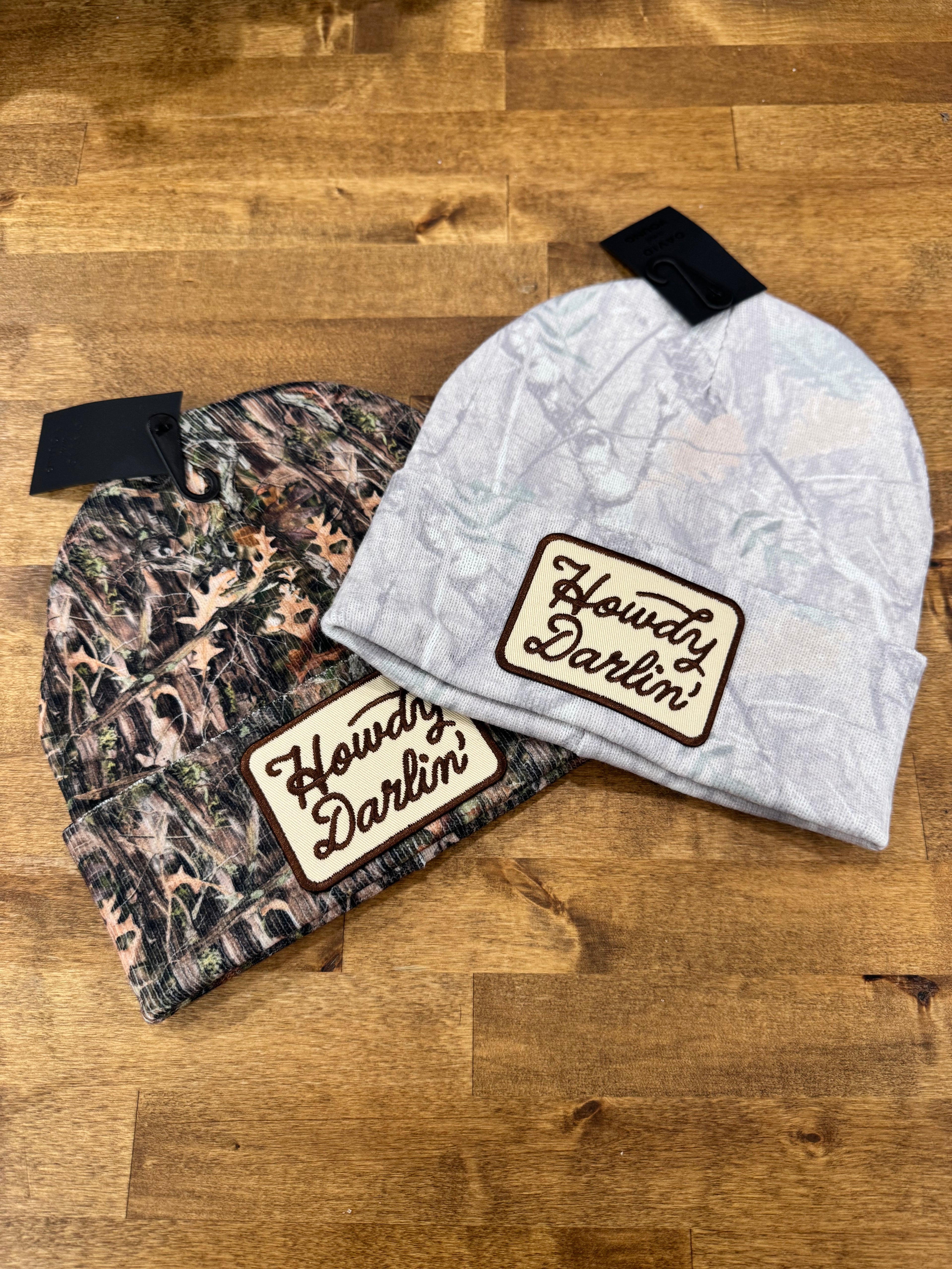 Howdy, Darlin' Embroidered Patch Camo Beanie