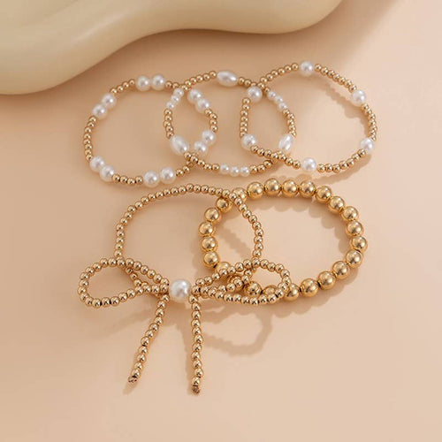 BEAD PEARL BOW BRACELET (Set)