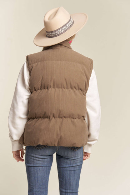 BUTTON DOWN CORDUROY PUFF VEST